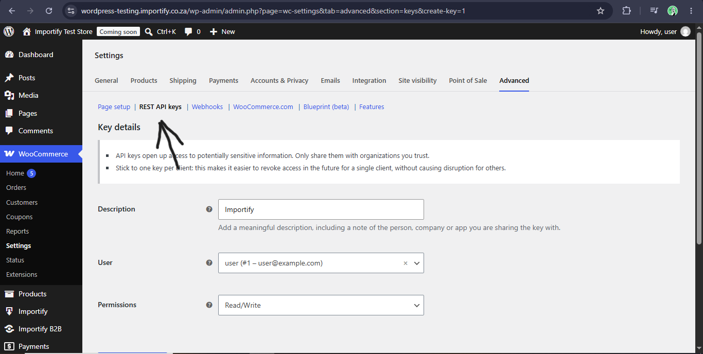 Generating WooCommerce Keys